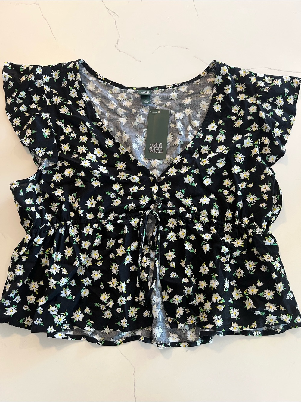 wild fable Black Floral Tie-Front Blouse